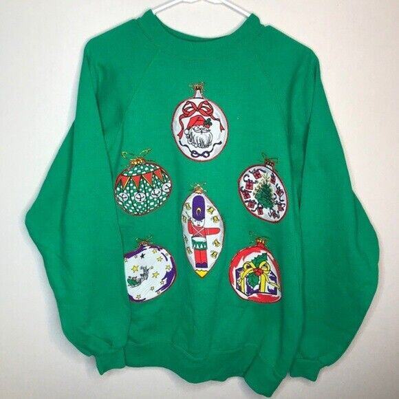 Vintage Ugly Christmas Ornaments Sweatshirt 90s 80s Womens SIze XL - Picture 1 of 7